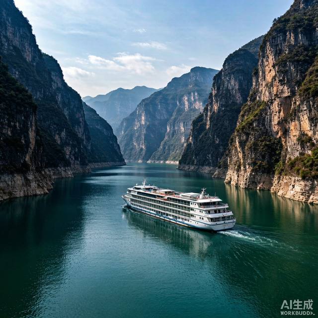游轮穿行瞿塘峡